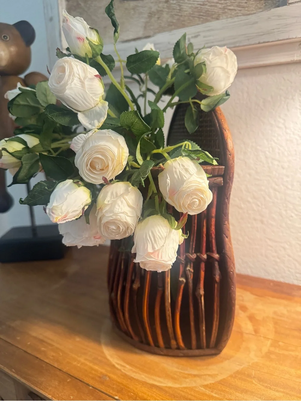 VINTAGE BAMBOO/ RATTAN WALL SCONCE PLANTER/BASKET